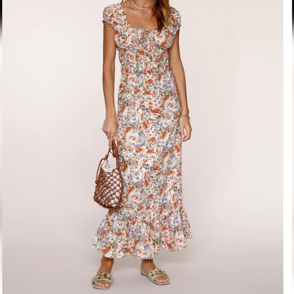 Heartloom Dresses & Skirts - Heartloom Midi Dress Size Medium Edina Floral Boho Relaxed Fit Ruffle Gown NWT